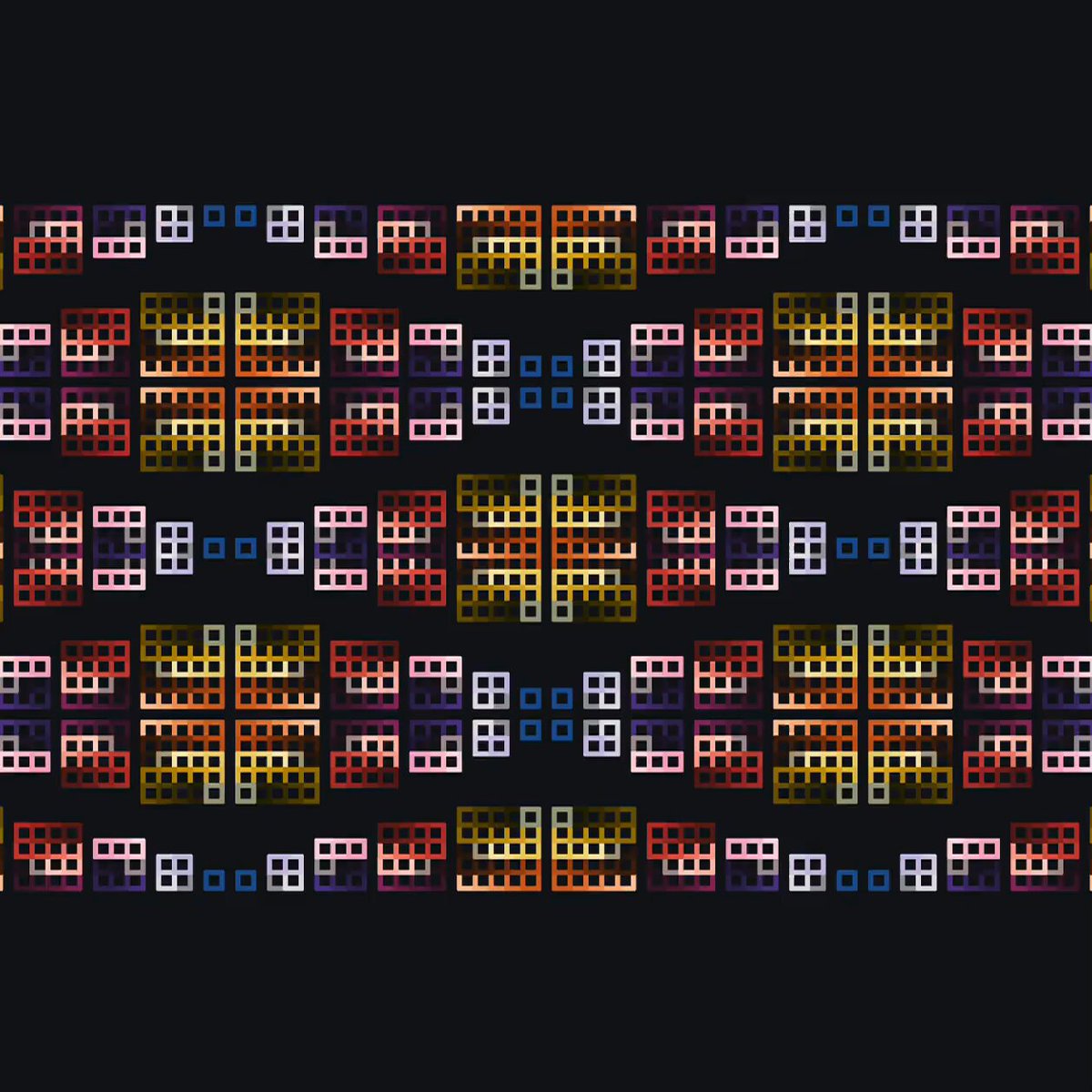The image features a pattern of squares, each with different colors such as pink, blue, yellow, and orange. These squares are arranged in a repeating pattern that creates an interesting visual effect. The background color of the image is black, which contrasts with the colorful squares and makes them stand out even more. The post caption reads: "wrapped mint ↓". This means that there's something wrapped around or tied to the squares, adding another layer of complexity to the design.