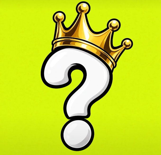 A cartoon-style image of a white question mark wearing a golden crown on a bright yellow-green background.