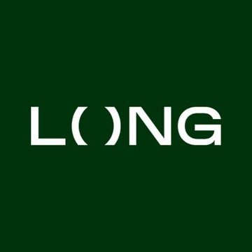 The image shows the logo of "LONG" in bold white letters against a dark green background, with the "O" stylized to resemble parentheses. This branding represents Long.xyz, the launchpad platform on Robinhood Chain that enables memecoins to trade against tokenized stocks, as referenced in the accompanying post.