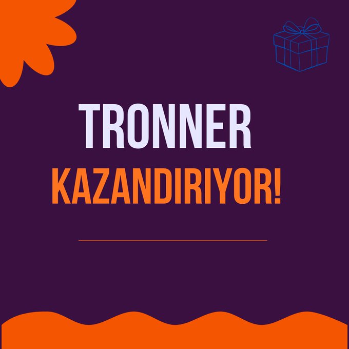A purple and orange graphic with the Turkish text 'TRONNER KAZANDIRIYOR!' and an illustration of a gift box with a bow.