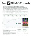 The image is a screenshot of a webpage called "Run Z GLM 5.2 Locally". The main content of this web page is a chart, showing the localization index or how well the software works locally compared to another language. The chart indicates that there are 86% fewer bugs in the locally developed software than if it were written using a different language such as BF16.