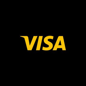 The image displays the Visa logo in golden yellow text on a black background, representing the payment giant as it announces a new partnership with Upbit operator Dunamu to develop stablecoin payment services in South Korea.