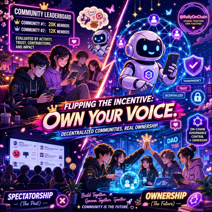 The image features a poster for a project called "Flipping the Incentive: Own Your Voice." The poster includes various illustrations of people using their phones, with some holding up cell phones while others are looking at them. There are also illustrations of people sitting around a table and interacting with each other in what appears to be a social gathering or meeting. The text on the poster encourages people to "flip the incentive" by using their own voice and creating something valuable for others, as seen in the image.