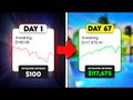 A side-by-side comparison chart labeled 'DAY 1' (Aman's 300) and 'DAY 67' (3.12.672), showing dramatic business or weight loss progress.