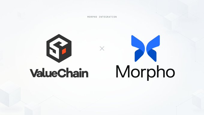 "Morpho Integration" banner featuring the ValueChain and Morpho logos side by side, signifying a partnership where ValueChain's infrastructure integrates with Morpho's lending protocol, as highlighted in the SoDEX Wealth USDC Earn launch announcement.