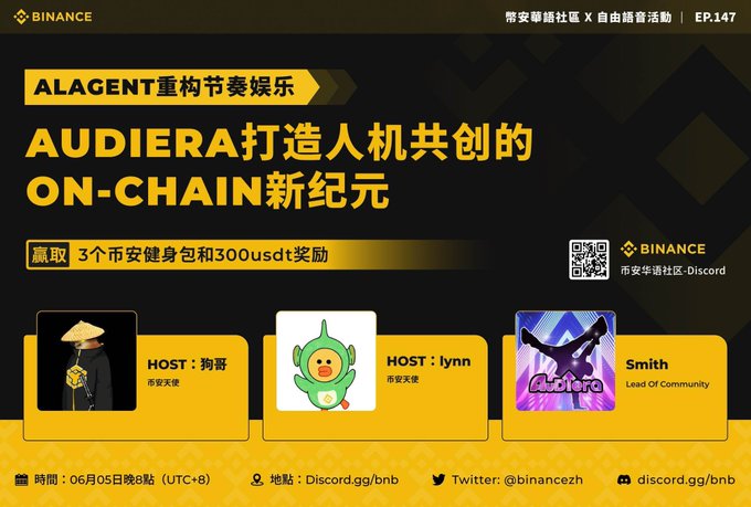 The image features a poster for an event called "Algent" that takes place at Audiere, which is a Chinese word meaning "algorithms." The poster also includes a list of names and logos related to the event. There are three people on the poster, each with different roles or interests in the event: one person has a hat on their head, another person is holding a microphone, and the third person is wearing a backpack.