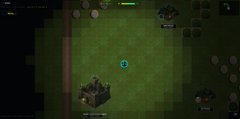 A sideways-oriented, low-quality screenshot from a video game showing a character on a green field with a cursor visible.