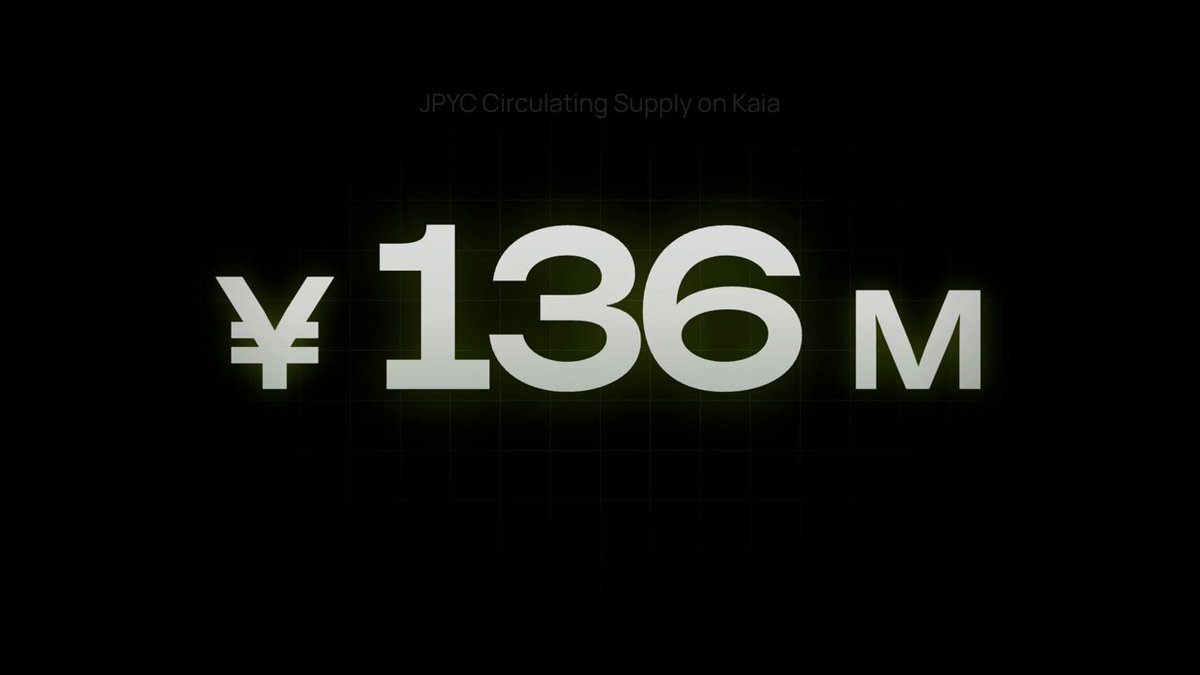 The image features a black background with white text that reads "330M+ JPYC. #1 in @jpyc official circulating supply. Stablecoins scale faster on @kaiachain". The text is positioned above a grid of numbers, which are the main focus of the image.