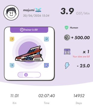 The image shows a fitness tracking app with a purple background, displaying information about a person's workout progress. The app includes details such as the number of steps taken, the distance covered, and the time spent exercising. It also provides a summary of the user's performance in terms of calories burned, steps taken, and other relevant data.
