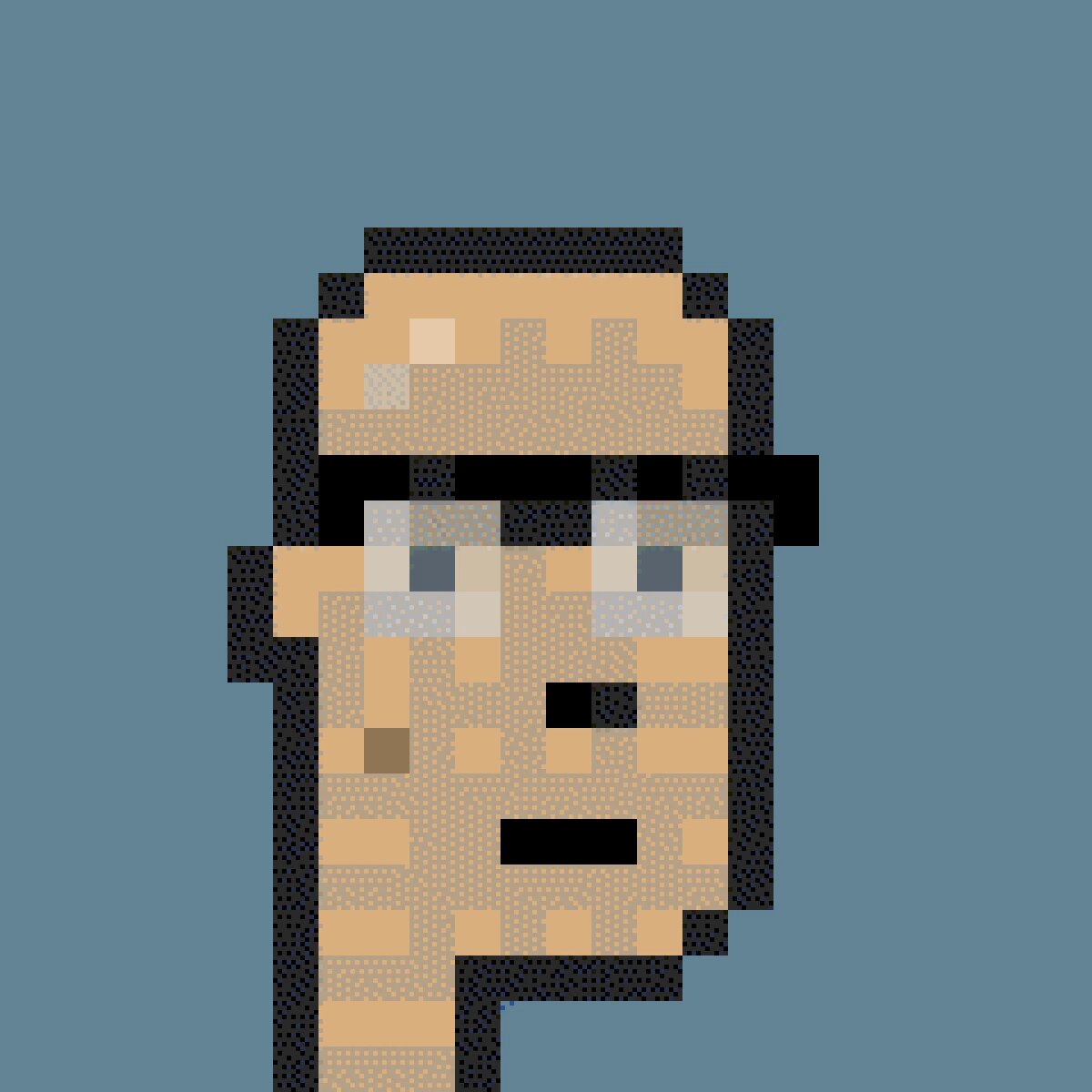 The image features a digital art piece of a person wearing glasses with a hat on their head. The artist has used pixel art style for creating this image, giving it a unique and artistic appearance. The image also includes text that reads "still the definitive derivative, 2+ years in". This suggests that the image is an original creation by the artist rather than a copy or reproduction of someone else's work.