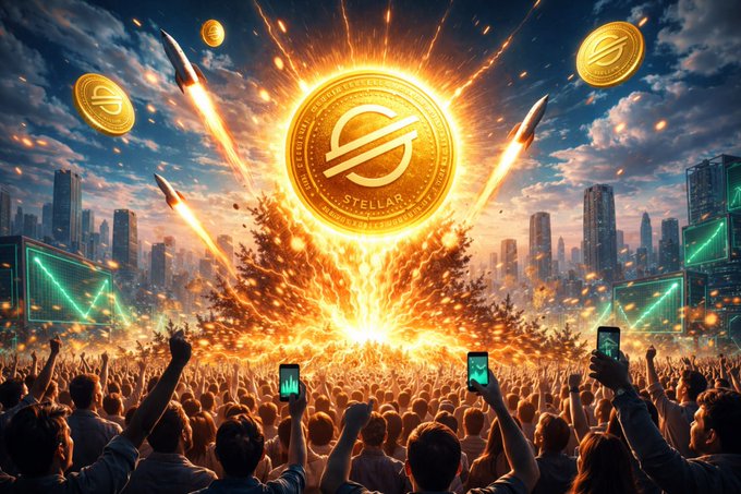 The image features a large crowd of people gathered around a city skyline at night, with a large explosion happening above them. The explosion is accompanied by a golden coin that has a "S" on it, which appears to be a symbol related to cryptocurrency or blockchain technology. In the background, there are several buildings and skyscrapers, indicating an urban setting for this event.

The crowd of people in the image seems to be engaged in various activities such as taking photos with their cell phones, capturing the moment on camera, and possibly discussing the event among themselves. The presence of a large explosion and the golden coin symbol suggest that there might be some sort of celebration or gathering related to cryptocurrency or blockchain technology.