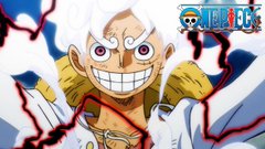 The image shows a grinning anime character with wild white hair and a fur-collared jacket, surrounded by dark lightning, alongside a "ONE PIECE" logo and a small pirate mascot. The image visually reinforces the post's theme of being unleashed and unrestrained, with the character's intense, wild-eyed expression symbolizing "the most free" future tied to XRP.
