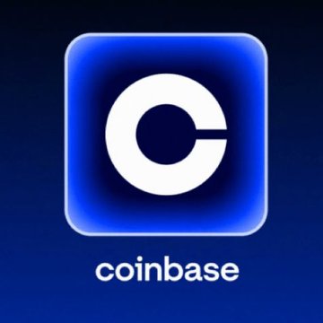 The Coinbase app icon featuring a white 'C' logo on a blue gradient background with 'coinbase' written below.