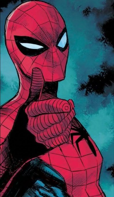 A comic book illustration of Spider-Man pointing toward the viewer, perfectly matching the upbeat "Gm gang, happy Sunday" morning greeting vibe with a friendly, attention-grabbing pose.