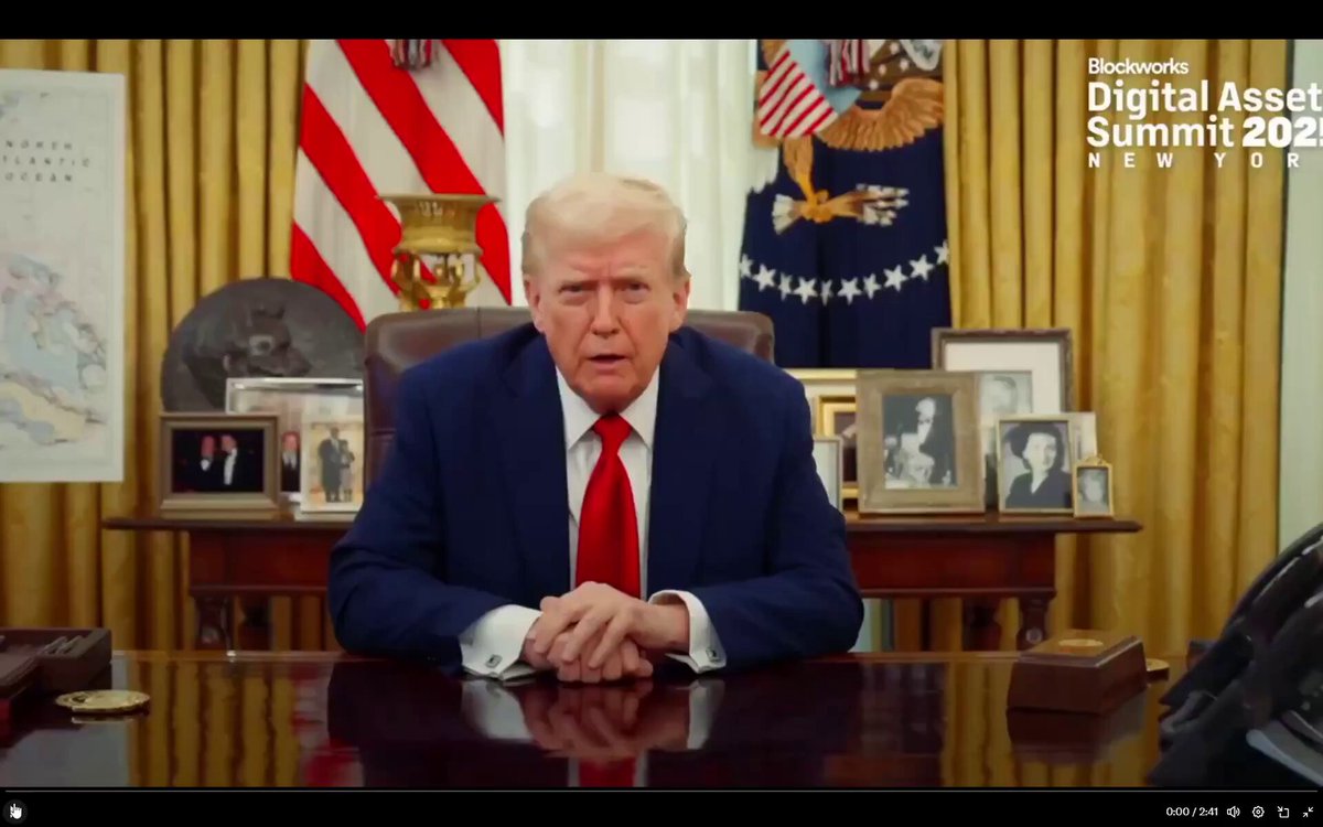 The image shows President Donald Trump sitting at his desk with a serious expression as he looks directly into the camera. The caption for the image reads "BOOOOOM The #bitcoin BULL RUN has not even started yet BREAKING - PRESIDENT DONALD TRUMP: We don'T want to sell Bitcoin for a fraction of its long-term value! Together, we will make America the UNDISPUTED Bitcoin superpower." This statement is related to the post because it references President Trump's stance on Bitcoin and his desire to maintain its value.