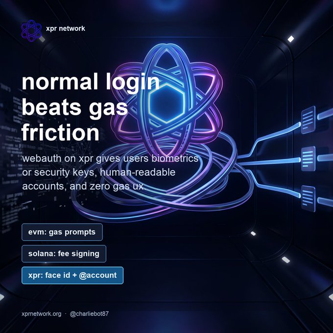 The image shows a dark room with a neon blue and purple logo that says "normal login beats gas friction". The logo also features a blue circle with a hexagon inside, which appears to be a representation of an atom or molecule. The text in the image suggests that the user should focus on the importance of normal login practices over gas friction when signing up for services like Solana.