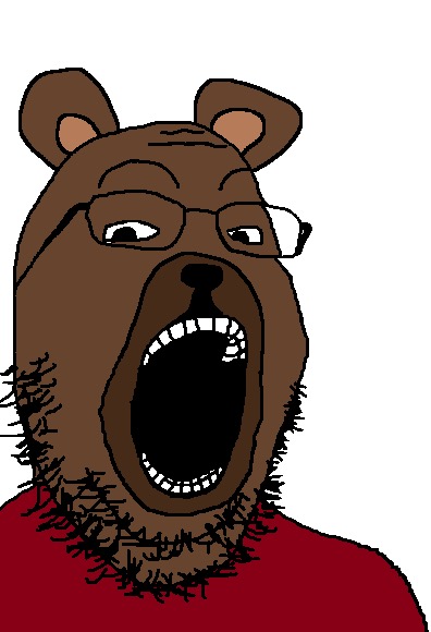 The image features a brown bear wearing glasses, an oversized beard, and a red shirt with its mouth open wide as if it's roaring or growling. The caption reads "we stole their coins so we could SELL them". This suggests that someone has created this cartoon-like drawing of the bear for some sort of humorous or satirical purpose, possibly to mock or poke fun at the idea of stealing money from others in a creative and visually striking way.

The bear's facial expression and attire convey a sense of power and dominance, while its open mouth adds an element of surprise or even aggression. The caption serves as a commentary on the act of taking someone else's money for one's own gain, using the bear as a symbol to represent this concept in a visually engaging manner.