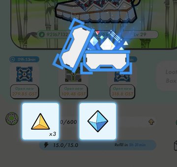 This image depicts a computer screen that displays information about game elements related to an online video game called "Bridging". The main focus of the image is two boxes labeled "Open New" and "Open now", both with blue labels, along with a yellow triangle and a diamond shape within each box. Additionally, there are three other shapes displayed in the center, possibly representing different aspects or gameplay options related to the game. A button appears to be present at the bottom of the image as well. The post is tagged with an @stepn and a #STEPNGO hashtag, suggesting that it is part of a conversation or commentary about the game elements shown on the screen.