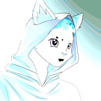The image features a white cat with blue eyes, wearing a hooded sweatshirt or hoodie that covers its face. The cat's head is tilted slightly to the left as if looking off into the distance. The background of the image is green, which contrasts nicely with the white fur and blue eyes of the cat. The caption "Hyperliquid" suggests that this image might be related to a post about cats or something similar.
