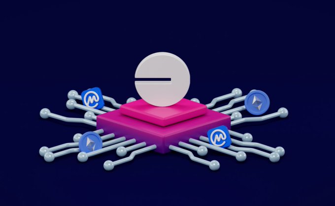 A stylized 3D illustration features a circular Base logo resting on a pink platform, with interconnected lines and cryptocurrency-related icons (including M tokens and arrow symbols) radiating outward against a dark blue background. The imagery visually reinforces the post's message about Base serving as a central, accessible hub within the Layer 2 ecosystem, symbolizing its seamless integration and connectivity for users entering decentralized applications.