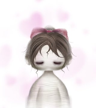 A simple, stylized illustration of a small chibi-like character with dark hair and a pink bow, rendered in soft, muted tones. The dreamy, whimsical imagery complements the post's message celebrating a successful trade, with the gentle aesthetic evoking a sense of calm satisfaction amid the "great pump and solid profit (x3)."