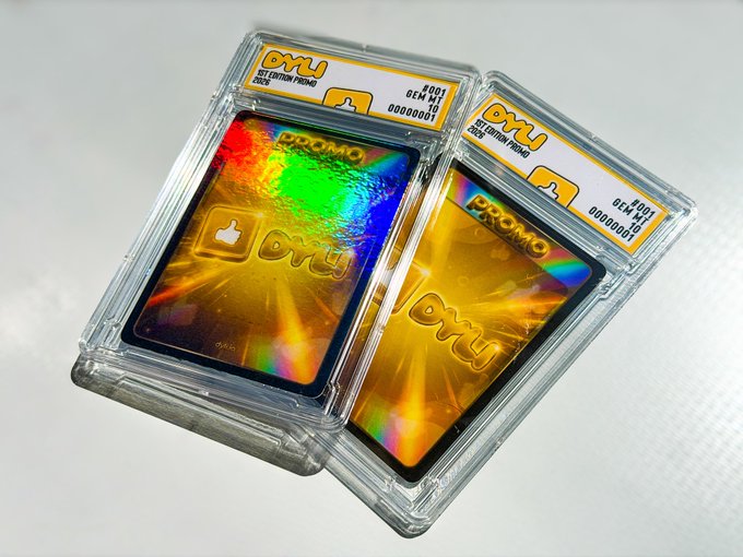Two holographic 'DTV Edition Promo 2024' graded cards encased in plastic slabs with a Gem Mint 10 rating.