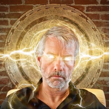 A digital artwork depicting a man with glowing eyes emitting lightning, set against a brick wall with a glowing circular design behind him.