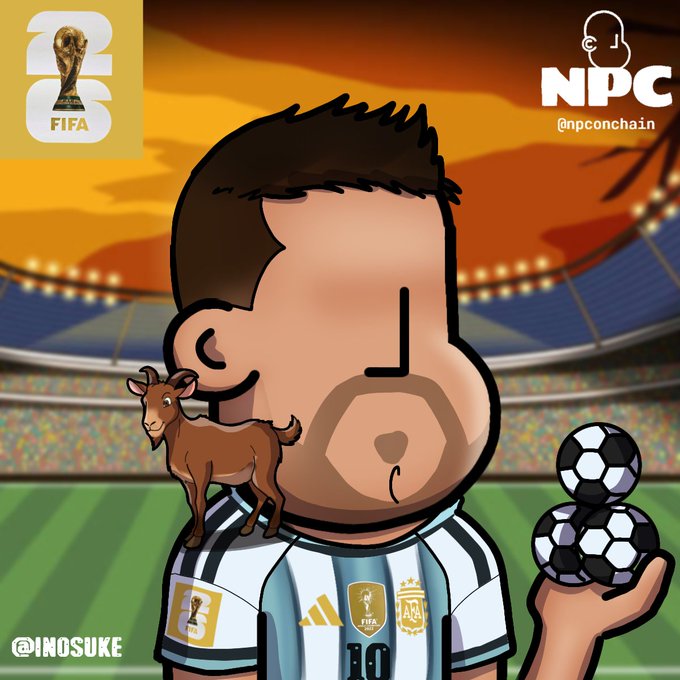 The image features a cartoon drawing of a soccer player wearing a white and blue jersey with the number 10. The player has a beard and is holding two soccer balls, one black and one white. In the background, there are people watching the game, indicating that this scene takes place at a soccer stadium or arena. The post about Messi's achievements in soccer also includes a reference to the artist who created the drawing, which suggests that it might be an art-related post rather than a sports-related one.