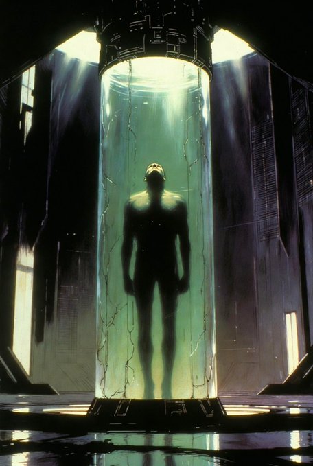 The image features a man standing inside an enclosed space, which appears to be a futuristic room with a glass ceiling that allows light to shine through. The man's silhouette can be seen against this backdrop. The caption of the image reads "Tomorrow Stasis Zero OE drops. Who’s ready? #artbyT3H". This suggests that there is an event or release date for Tomorrow Stasis Zero, a popular video game series.