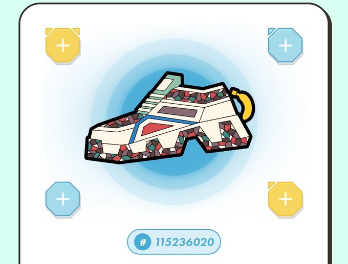 An illustration of a colorful patterned sneaker with item number 115236020.