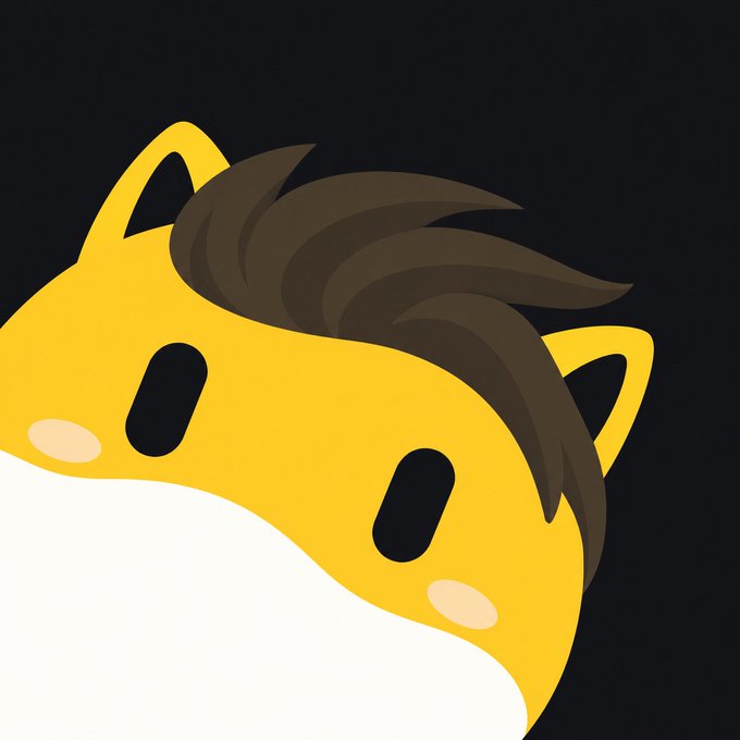 A digital illustration of a stylized yellow fox or cat-like character with brown hair against a black background.