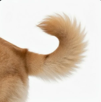 A close-up of a fluffy dog's curled tail, humorously personified as an "inu tail" coin mascot poking fun at the meme of countless dog-themed cryptocurrencies. The image playfully suggests that buying a literal dog tail would make just as much sense as investing in the flood of "inu" tokens on the DEX.