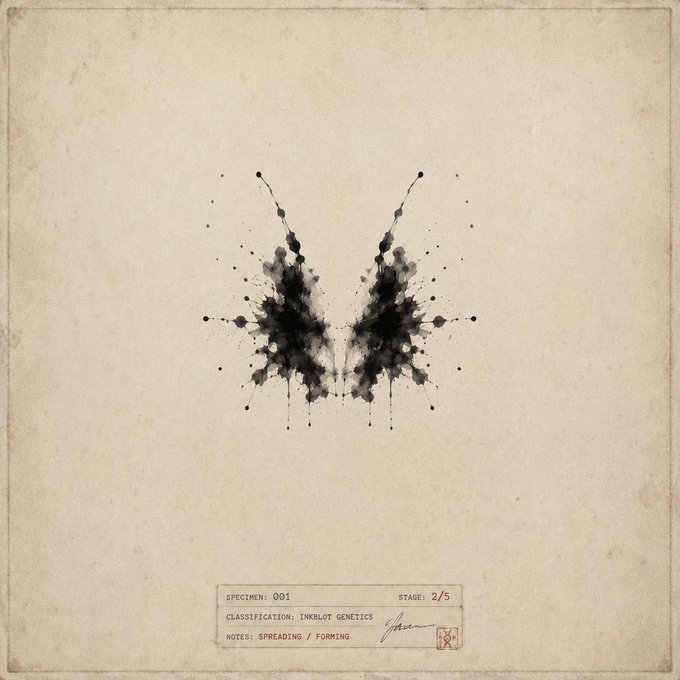 The image features a black and white butterfly tattoo with watercolor splatters that resemble a butterfly's wings, set against a beige background. The text accompanying the image reads "Every virus spreads, just like this one. Every inkblot is alive on-chain and you can track it's life cycle." This statement seems to be related to the butterfly tattoo in some way or another, possibly suggesting that the artist has used the butterfly as a symbol for viruses spreading through society.

The image also includes a watermark at the bottom that reads "William J. Williams".