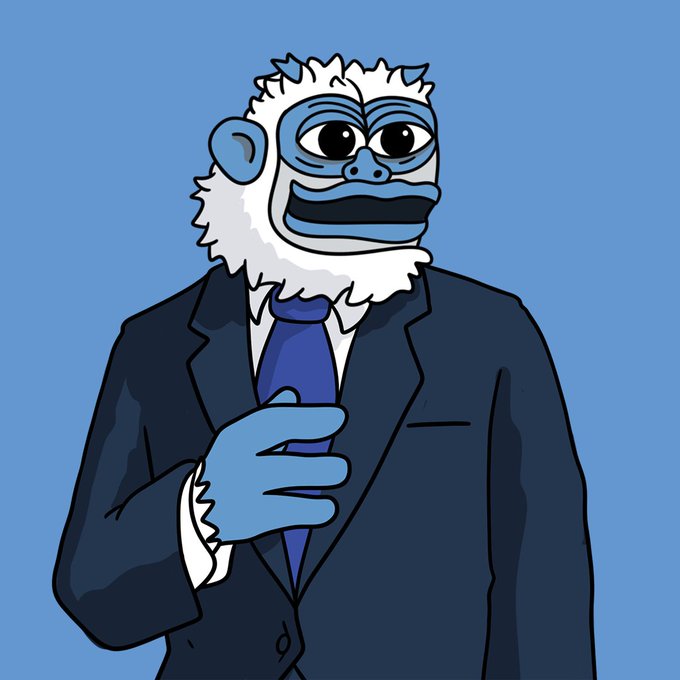 A cartoon illustration of a yeti-like character with white fur and a blue face, dressed in a dark suit and tie, giving a thumbs-up against a blue background. The image conveys approval and support, fitting the post's request for compliments about Lofi and SUI wallet addresses.