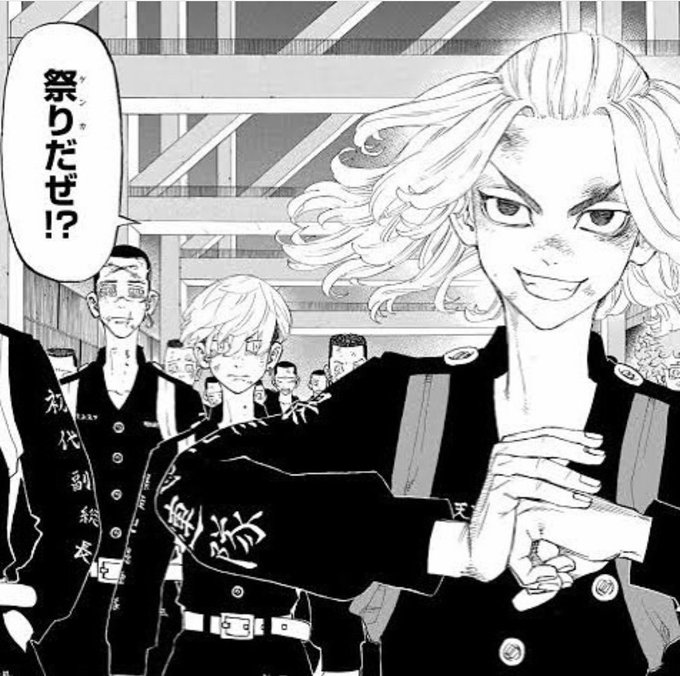 A black and white image featuring characters from Tokyo Revengers, with the prominent character displaying the Japanese text "祭りだぜ!?" ("It's a festival, right!?"). The image is paired with a post announcing an August 23rd BTC hard fork snapshot promising free "ECX" cryptocurrency to Bitcoin holders, using the festive characters to evoke excitement around the airdrop event.