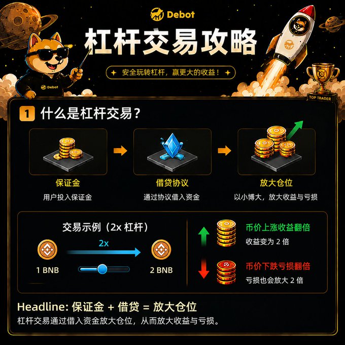 The image features a graphic poster showcasing a gaming video game called "MEME" with various elements such as coins, a rocket ship, and a cat. The poster also includes Chinese characters that translate to "Taking advantage of this AMA to also give everyone a quick intro on how to enable MEME leverage trading". Below the poster, there is an explanation or guide about how players can benefit from using Meme for gaming purposes.