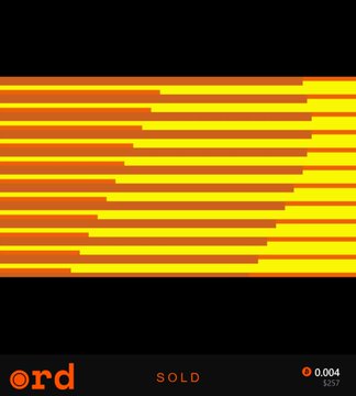 The image features a vibrant graphic design with yellow and orange stripes arranged in a diagonal pattern, creating an eye-catching visual effect. The text "SOLD" is prominently displayed at the bottom of the image, indicating that the artwork has been sold or is up for sale.