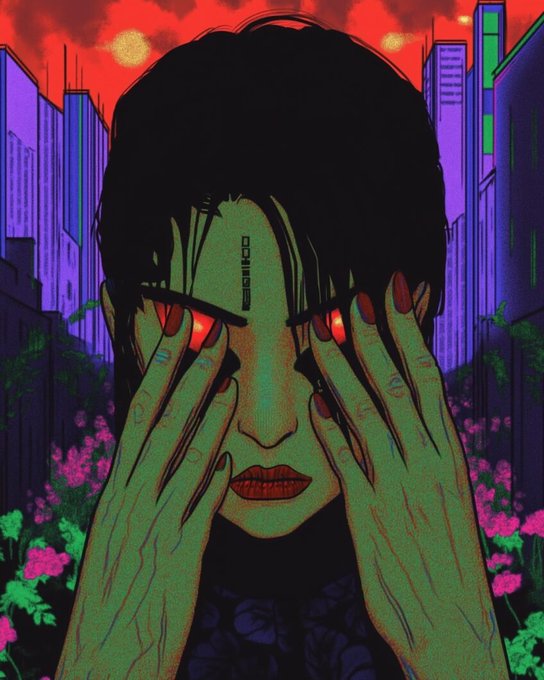 The image features a woman with red eyes, wearing dark makeup and holding her hands over her eyes as if shielding them from something or someone. The background of the image shows an urban cityscape filled with buildings and trees, creating a contrast between the natural world outside and the artificial environment inside the room where the woman is standing.

The post that accompanies this image reads: "GM & Happy Sunday, Have a Fun Weekend Real creators don' pop up out of the noise; @wallchain : The good signal is built on publishing something consistently that is useful in building the signal ✧ ITIA: I Think It'S Art". This message emphasizes the importance of consistency and quality content in creating a successful online presence.