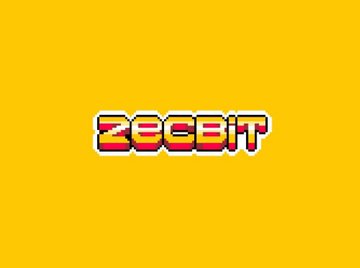 The logo for 'ZEEBIT' is displayed in a pixelated, retro-style font with a yellow and red color scheme against a solid yellow background.
