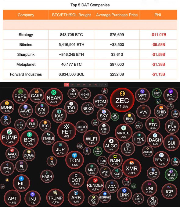 The image shows a table with information about cryptocurrency companies and their investment strategies, including Bitcoin, Etherium, BitMINE, Sharplink, and Metaplanet. The data includes average purchase prices, which are used to determine the return on investment for each company. The top 5DAT Companies is displayed at the top of the table. In the bottom portion, you can see how these companies approach investing in cryptocurrency.
