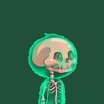 The image features a skull character made entirely of bones, with a green color scheme that gives it an eerie appearance. The skeleton is positioned against a dark background, standing upright like a human skeleton from head to toe. Its pose suggests it might be in pain or distress, as if in need of rescue from whoever created this unsettling image. 

The caption provided is an early stage spoiler and does not provide any insight into the post that generated this image. It seems to focus on the skeletal character without providing more information about its origin, creator, or purpose.