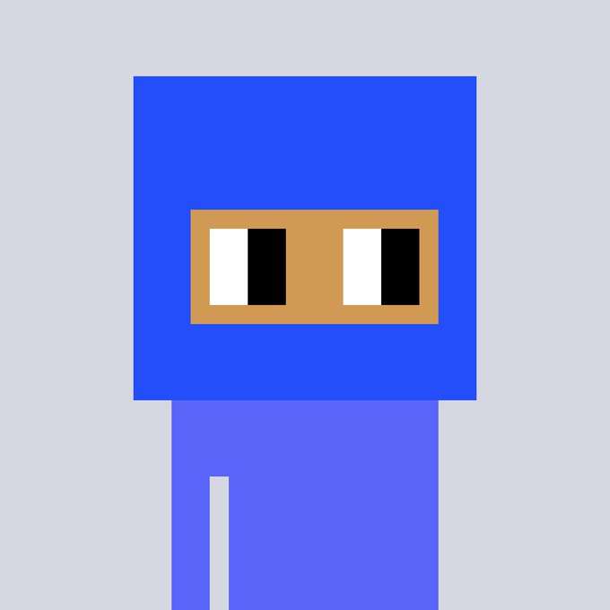 A simple cartoon illustration of a blue Minecraft-style character with a large brown rectangular eye/mouth area featuring white squares with black centers.