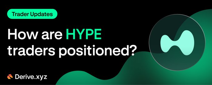A dark green promotional banner titled "Trader Updates" asks "How are HYPE traders positioned?" alongside the Derive.xyz logo and HYPE token graphic, visually introducing Derive's analysis of HYPE trader positioning amid Multicoin's recent unstaking activity.