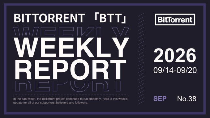 A banner for the 'Bittorrent (BTT) Weekly Report' for the week of 09/14-09/20, 2026, Issue No. 38.