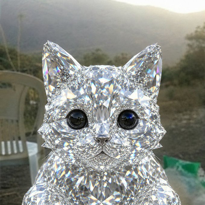 A glittering diamond-encrusted cat with sparkling black eyes looks forward, perfectly capturing the colorful, radiant spirit of the $COLORS community as members kick off a new week together.