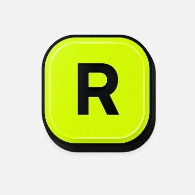 A bright lime-green rounded square app icon displaying a bold black letter 'R' on a white background.