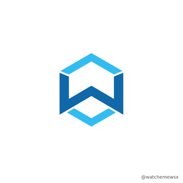 A blue geometric 3D cube/crown logo on a white background with the watermark '@watchmewsx' in the bottom right corner.