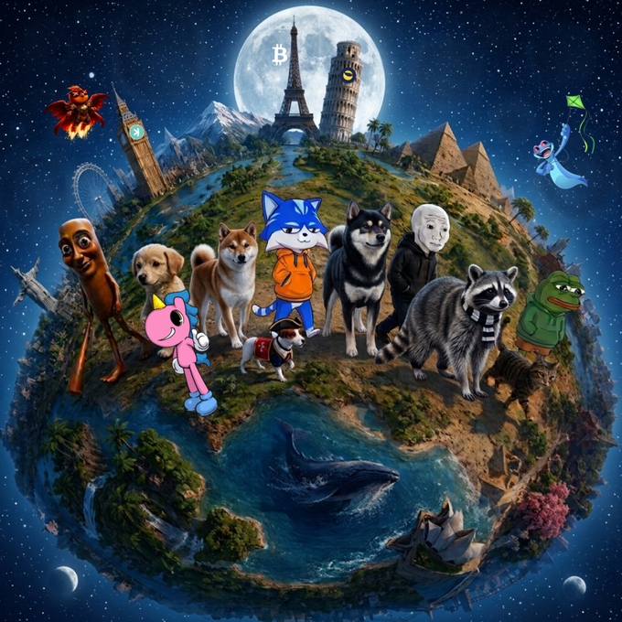 A diverse cast of Shiba Inu dogs and other characters stand atop a miniature Earth surrounded by iconic landmarks like the Eiffel Tower and Big Ben under a glowing moon, with a Bitcoin logo visible at the top. The image ties to the post's meme theme by playfully suggesting the Shiba Inu dogs—representing the $UFD (Unicorn Fart Dust) community—are literally "sticking out" from the crowd, standing prominently in the center against a backdrop of global landmarks.