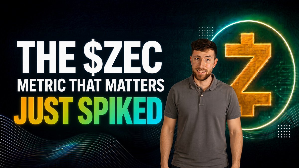 A YouTube-style thumbnail featuring a man in a gray polo shirt next to a large Zcash (ZEC) logo, with text reading 'THE $ZEC METRIC THAT MATTERS JUST SPIKED'.