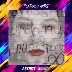 A featured artists graphic with colorful neon-style background showing a face with red lips and text including 'AFINITI' and partial words 'undo nu' and 'nuestros'.